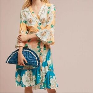 Farm Rio X Anthropologie Sunset Floral Wrap Dress XXS